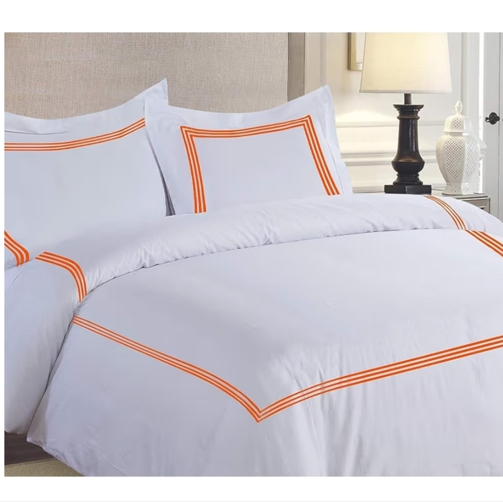 Premium Hotel Quality Decorative On White Fabric 3 Lines Orange Embroidered 8 Pc